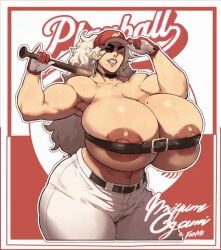 1girls 2d 2d_animation animated baseball_bat baseball_cap baseball_uniform blonde_hair breasts breasts_out donaught eyepatch female hi_res huge_breasts light-skinned_female light_skin long_hair massive_breasts mature_female miffu muscular muscular_female nipples original original_character pants thick_thighs voluptuous wardrobe_malfunction wide_hips
