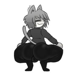 ass ass_focus back_view balls big_ass big_butt black_pants bluemannsfw bubble_butt carnival_phantasm cat catboy clothing crouching ears ears_up erick1778 femboy grey_hair male_only melty_blood neco-arc neco-arc_chaos presenting short_hair solo_male tagme tail transparent_background type-moon