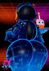 2022 3d 3d_(artwork) absurd_res animatronic anthro ass avian big_butt bird black_body black_skin blue_body blue_skin bracelet breasts chicken cupcake_(fnaf) curvy_figure digital_media_(artwork) female five_nights_at_freddy's five_nights_at_freddy's_2 five_nights_at_freddy's_ar galliform gallus_(genus) geodat64 grid_ceiling grid_floor heartbreak_chica_(geodat64) hi_res highlights_(coloring) highscore_heartbreak_chica_(geodat64) highscore_toy_chica_(fnaf) huge_butt jewelry machine mammal multicolored_body non-mammal_breasts pattern_background phasianid raised_tail rear_view robot scottgames simple_background solo spiked_bracelet spikes square_grid tail thick_thighs toy_chica_(fnaf) toy_chica_(love_taste) two_tone_body ultra_custom_night