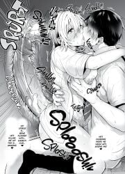 2boys black_and_white cum_in_pussy cum_in_uterus cumming cumming_together english english_text english_translation eyes_half_open gender_transformation genderswap_(mtf) kissing larger_male my_best_friend_is_a_gender_bender onomatopoeia ore_no_shinyuu_wa_ts pressing_breasts public_sex rule_63 size_difference smaller_male squeezing thick_penis tsf uncensored uten_ameka veiny_penis x-ray