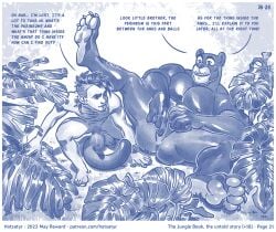 2023 animal_genitalia animal_penis anthro anthro_on_anthro anus ass bagheera_(jungle_book) ball_grab balls big_balls big_butt big_muscles big_nipples big_penis bodily_fluids body_hair bone casual_nudity censored curious disney doubt duo ear_piercing ear_ring english_text erect_nipples erect_tail erection facial_hair felid forest genital_fluids genitals grabbing_from_behind grass group hairless hide_and_seek hotsatyr huge_muscles human humanoid_genitalia india innocent_expression jungle larger_anthro larger_male leaves_on_ground licking male male/male mammal mohawk monochrome mowgli mowgli_(film) muscular muscular_anthro muscular_male nipples panthera pantherine patreon penile penis penis_grab piercing plant profanity ring_piercing saggy_balls size_difference small_penis smaller_male squeezing surprise surprised_expression teaching text the_jungle_book tongue tongue_out tree tribal url