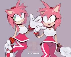 adorable amy_rose big_breasts bob_cut cleavage curvy curvy_figure cute dynablade2 embarassed gray_background green_eyes hips large_hands meme nervous nervous_expression nervous_face nervous_female nervous_smile nervous_sweat nervous_sweating pink_hair slight_blush sonic_(series) sonic_riders sonic_the_hedgehog_(series) sweatdrop sweating