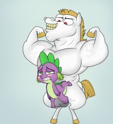 anthro anthro_on_feral bulk_biceps_(mlp) dragon equid equine feral friendship_is_magic fur green_body green_eyes green_skin hasbro hooves horse male male/male male_only mammal mohawk muscular my_little_pony pegasus pony purple_body purple_skin red_eyes slit slit_penetration smile spike_(mlp) spikes unknown_artist white_body white_fur zoophilia