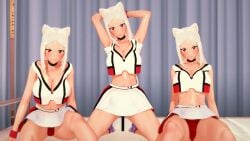 3d 3girls cerberus_(helltaker) demon demon_tail dog_ears female female_only helltaker kaoskatsu red_eyes tagme white_hair