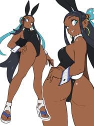 1girls ass ass_focus bunny_ears bunny_girl bunnysuit clothed clothed_female dark-skinned_female female hourglass_figure legs leotard nessa_(pokemon) nintendo pokemon pokemon_ss toshinoshin00 wide_hips