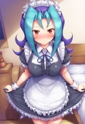 1girls blue_hair blush eroeroai female female_only kamishiro_rio long_hair looking_at_viewer maid maid_uniform red_eyes rio_kamishiro solo yu-gi-oh! yu-gi-oh!_zexal