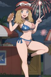 1girls ai_generated american_flag_bikini bikini breasts cleavage female female_only grey_eyes large_breasts nintendo pokemon pokemon_trainer pokemon_xy self_upload serena_(pokemon) serena_(pokemon_games) solo stable_diffusion thick_thighs wide_hips