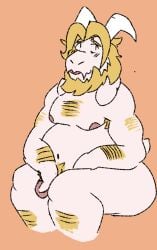 anthro anthro_only asgore_dreemurr ass big_butt body_hair bovid caprine chubby chubby_male goat hi_res horn horns male male_anthro male_only mammal nipples nude orange_background overweight shiningnoise simple_background solid_color_background solo solo_male undertale undertale_(series)