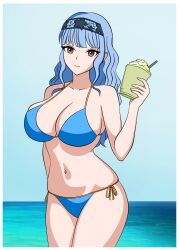 alternate_costume alternate_hairstyle bikini blue_bikini blue_hair blue_swimsuit breasts female female_only fire_emblem fire_emblem:_three_houses fire_emblem_warriors:_three_hopes looking_at_viewer marianne_von_edmund mcarthur1010 nintendo official_alternate_hairstyle solo swimsuit