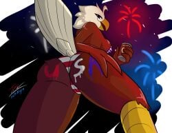 accipitrid accipitriform american_eagle anthro avian bikini bird clothing eagle female fireworks hi_res prate-dragon solo swimwear