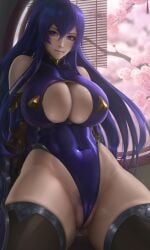 1girls :t abs absurd_res absurdres akiyama_rinko angry areolae big_breasts breasts cleavage colored_pubic_hair erect_nipples erect_nipples_under_clothes female female_pubic_hair hi_res high_resolution highres indoors limgae looking_at_viewer muscular_female nipples partially_clothed partially_visible_vulva ponytail pubic_hair purple_eyes purple_hair purple_pubic_hair stockings taimanin_(series) taimanin_yukikaze tied_hair tight_clothing very_high_resolution