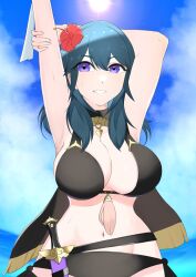 alternate_costume bikini black_bikini black_swimsuit breasts byleth_(fire_emblem) byleth_(fire_emblem)_(female) byleth_(summer)_(fire_emblem)_(female) female female_only fire_emblem fire_emblem:_three_houses fire_emblem_heroes nintendo official_alternate_costume ondur solo swimsuit