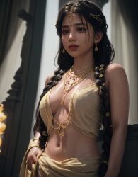 accessory ai_generated bikini bindi black breasts curvy fantasy female figure fit_female goddess hair indian jewelry lips navel only realistic small_breasts solo stable_diffusion wet