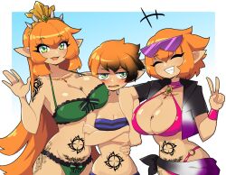 3girls breasts j5daigada multiple_girls orange_hair revealing_clothes tagme tagme_(character) thighs