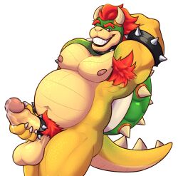 1boy 2023 4_fingers anthro anthro_only arm_behind_back arm_behind_head arm_up armpit_hair armpits armwear balls ballsack belly belly_button big_balls big_penis black_lips bowser chubby chubby_anthro chubby_male churrosolixoso circumcised claws cock_ring collar dangling_testicles erection genitals green_body green_head green_scales green_spots grin grinning hand_on_penis horns humanoid_genitalia humanoid_penis koopa looking_at_viewer low_hanging_balls male male_nipples male_only male_pubic_hair mario_(series) masturbating masturbation mohawk_(hairstyle) navel neckwear nintendo nude_male overweight overweight_anthro overweight_male penis pink_nipples precum precum_drip precum_on_penis precum_string pubes pubic_hair red_eyes red_hair scales scalie scrotum shell simple_background smile smiling solo spiked_bracelet spiked_cock_ring spiked_collar spiked_shell spikes_(anatomy) standing tail teeth testicles veiny_penis video_games white_background yellow_balls yellow_body yellow_scales yellow_skin