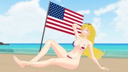 1girls 4th_of_july american_flag american_flag_bikini big_breasts busty closed_eyes female female_focus female_only large_breasts navel pinup pose posing rooster_teeth rwby sensual smile solo solo_female solo_focus theblackbirdcalls yang_xiao_long