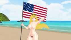 1girls 4th_of_july american_flag american_flag_bikini armpits big_breasts busty female female_focus female_only large_breasts navel pinup pose posing rooster_teeth rwby salute sensual smile solo solo_female solo_focus standing theblackbirdcalls top_heavy topless topless_female yang_xiao_long