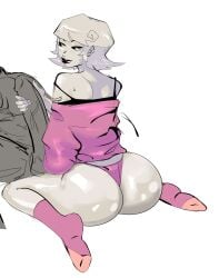 ass big_ass big_butt big_penis bubble_butt homestuck huge_ass huge_cock lysanthum no_pants pink_thong roxy_lalonde socks stroking_penis thong wariza