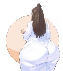 bamboo_ale big_ass big_belly brown_hair clothed clothing ema_skye female gyakuten_saiban huge_ass huge_belly hyper_ass hyper_belly labcoat obese thick_thighs third-party_edit wide_hips