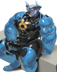 1boy abs anthro balls bara bara_tits beard big_arms big_balls big_chest big_pecs big_penis blue_goo blush bovid bovine bull cum cum_drip cumming cxcxxcxxxx furry goo goo_clothing horn horns latex latex_clothing latex_goo latex_suit liquid_latex male masturbation moobs muscles muscular muscular_arms muscular_legs muscular_male nipple_piercing nipples nose_ring pecs penis shiny_clothes shiny_latex sitting six_pack solo stroking_penis surprised white_beard