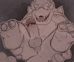 2022 anthro balls bowser bowserboy101 claws collar erection eyebrows feet genitals hi_res humanoid_genitalia humanoid_penis koopa koopa_troopa male male_only mario_(series) nintendo open_mouth penis scalie shell spiked_collar spiked_shell spikes spikes_(anatomy) teeth thick_eyebrows tongue vein veiny_penis