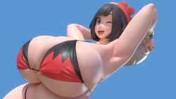 alternate_costume beach_ball big_breasts bikini breasts huge_breasts large_breasts pokemon pokemon_sm selene_(pokemon) thick_thighs usukeninja