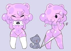 2d :3 anthro ass back_view bear blush bra breasts cat clothed clothing coppertone cute embarrassed eyes_closed felid feline female genital_fluids gummy gummy_(food) gummy_bear hair humanoid legwear navel one_eye_closed panties panties_down panties_removed panty_pull pink_body pink_hair pink_skin puffy_hair pussy pussy_juice pussy_juice_drip raised_inner_eyebrows sideboob sleepysous slime_girl socks sweat sweatdrop tagme tail thighhighs underboob underwear undressing wavy_mouth whiskers