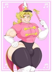 1boy alduinafterdark alduingijinka baton big_chest big_pecs bulge conductor conductor_hat conductor_uniform conductor_wand curvy_male dio_brando femboy jojo's_bizarre_adventure male_only pecs wide_hips