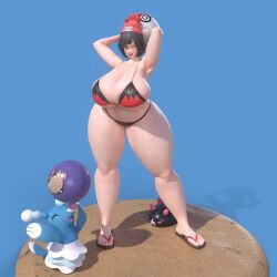 alternate_costume beach_ball big_breasts bikini breasts huge_breasts large_breasts pokemon pokemon_sm selene_(pokemon) thick_thighs usukeninja