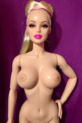 ai_generated barbie_(franchise) barbie_doll_anatomy blonde_female blonde_hair breasts brown_eyes doll mannequin nipples pink_lipstick realistic stable_diffusion topless_female