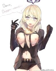 1girls blonde_hair breasts breasts_out canor_(deepwoken) deepwoken english_text klaris_llfiend_(deepwoken) ripped_clothing roblox roblox_game tagme tagme_(artist) text thought_bubble