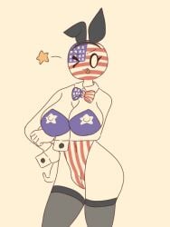 1girls american_flag arm_under_breasts big_breasts bowtie breasts bunny_ears cleavage cocomooooochi countryhumans countryhumans_girl covered_navel detached_collar fake_animal_ears female female_only hand_on_hip hips leotard one_eye_closed playboy_bunny solo standing stockings tongue_out united_states_of_america united_states_of_america_(countryhumans) wink wrist_cuffs