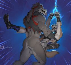 2boys abs anal anal_sex anthro artist_logo artist_name balls ballsack bara biceps big_balls big_penis body_fur bottomless_male brown_fur canine claws cum cum_drip cum_in_ass cum_inside dire_(fortnite) duo epic_games erection fangs forge_(artist) fortnite furry_balls gay gay_sex grey_fur handwear humanoid_genitalia humanoid_penis implied_anal male male/male male_only mammal masculine muscles muscular_male patreon_username penetration penis scrotum sex testicles tongue tongue_out veiny_penis wendell_(fortnite) werewolf wolf