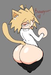 1girls 2020s 2023 2d ass ass_focus big_ass black_thighhighs blush cat_ears cat_girl catgirl dialogue eyes_half_open female female_focus female_only grey_background humanoid large_ass light-skinned_female light_skin looking_at_viewer looking_back melty_blood mostly_clothed nanodude78 neco-arc partially_clothed rear_view red_pupils shirt shortstack solo solo_female solo_focus tail text thighhighs thighs tsukihime turtleneck type-moon viewed_from_behind white_shirt