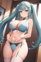 1girls ai_generated curvaceous curvy_body curvy_female curvy_figure faruzan_(genshin_impact) garter_straps genshin_impact hi_res huge_breasts lingerie long_hair mimi_ai seductive_look stable_diffusion stockings twintails voluptuous_female