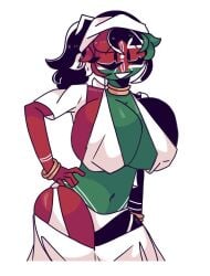 big_breasts closed_eyes countryhumans countryhumans_girl crudedraws edit hands_on_hips kenya_(countryhumans) markai_cat partially_clothed smile