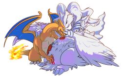 blush charizard dragon duo feathers female feral fingering fur gauntydraws generation_1_pokemon generation_5_pokemon genitals legendary_pokemon licking licking_body male male/female masturbation nintendo orange_body penis pokemon pokemon_(species) pussy reshiram scalie tongue tongue_out white_body white_fur