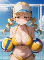 ai_generated beach beach_background beach_ball beach_volleyball big_breasts bikini breast_focus breasts drill_hair female female_focus female_only high_resolution human human_female looking_at_camera looking_at_viewer magical magical_girl mahou_shoujo_madoka_magica mami_tomoe puella_magi_madoka_magica slim_waist solo solo_female solo_focus sports_bikini sun_hat sweat sweatdrop sweatdrops tomoe_mami twintails volleyball volleyball_net voluptuous_female yellow_eyes yellow_hair