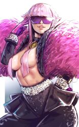 1girls breasts capcom choker female female_only looking_at_viewer manon_legrand milkyrack pink_hair purple-tinted_eyewear solo street_fighter street_fighter_6 sunglasses tagme tinted_eyewear topless