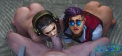 1boy 2girls 3d agent_ava alternate_angle ass blender blowjob blue-tinted_eyewear bottomless_female counter-strike:_global_offensive counter-strike_(series) fellatio headphones huge_ass jjjjd looking_at_viewer nude pov sunglasses tagme threesome tinted_eyewear valve voltzmann