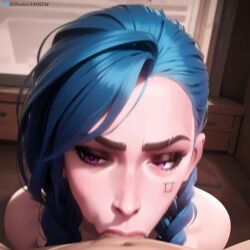 1boy 1girls ai_generated animated blowjob blue_hair braided_hair clothed_female cum cum_in_mouth dick diffusion34 edit edited fellatio female female_focus jinx_(league_of_legends) league_of_legends long_hair male naked_male navel no_sound nude_male partial_male realistic riot_games video