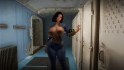 3d bethesda_softworks breasts_out_of_clothes clothing computer electronics emotrashcan fallout female human locker_room milk_leaking pale_skin pip-boy screenshot vault_dweller vault_suit wristwear