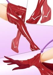 dressing getting_dressed gloves high_heels jesscatg latex latex_clothing machine mechanical_arm shiny_clothes tagme tight_clothing wedge_heels zero_two_(darling_in_the_franxx)