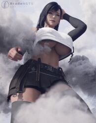 1girls 3d big_breasts bradengts breasts clothing female female_only final_fantasy final_fantasy_vii giantess huge_breasts light-skinned_female light_skin long_hair macro solo tifa_lockhart underboob