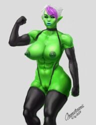 1girls athletic_female big_breasts blizzard_entertainment green_skin onomatonomic orc orc_(warcraft) orc_female original_character solo thighs vem warcraft white_hair world_of_warcraft