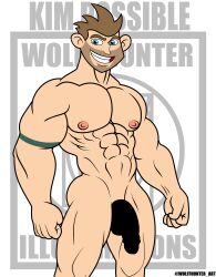 cartoony censored_penis erection heavily_censored jim_possible kim_possible long_hair male_nipples male_only male_pubic_hair masculine mature_male muscles muscular_male non-human pecs smile smiling smooth_skinned_male solo veiny_penis white_background wolffhunter_art
