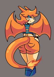 ass big_ass charizard clothed fire humanized looking_at_viewer miki_(tommytornado) orange_hair pokemon pokemon_(species) showing_off tail tommytornado wings