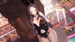 1boy 1girls ahe_gao blue_eyes bracelet breasts brown_hair bunny_ears bunny_girl bunnysuit casino colored_nails dark-skinned_male fate/grand_order fate_(series) heels leg_bracelet leonardo_da_vinci_(fate) leonardo_da_vinci_(fate/grand_order) leonardo_da_vinci_(rider)_(fate) light-skinned_female middle_finger necklace numbersguy pierced_belly_button pierced_nipples piercing queen_of_spades ring small_breasts tagme tattoo thighs