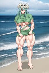 1girls abs barefoot big_muscles bleach blue_hair elee0228 extreme_muscles feet female female_only full_body huge_breasts huge_muscles long_hair muscle muscles muscular muscular_female nelliel_tu_odelschwanck sefuart thick_thighs torn_clothes