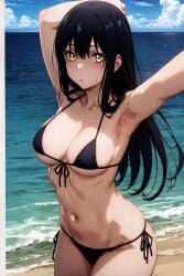 1girls ai_generated bikini black_hair female female_only long_hair looking_at_viewer mieruko-chan ocean sea solo stable_diffusion yellow_eyes yotsuya_miko